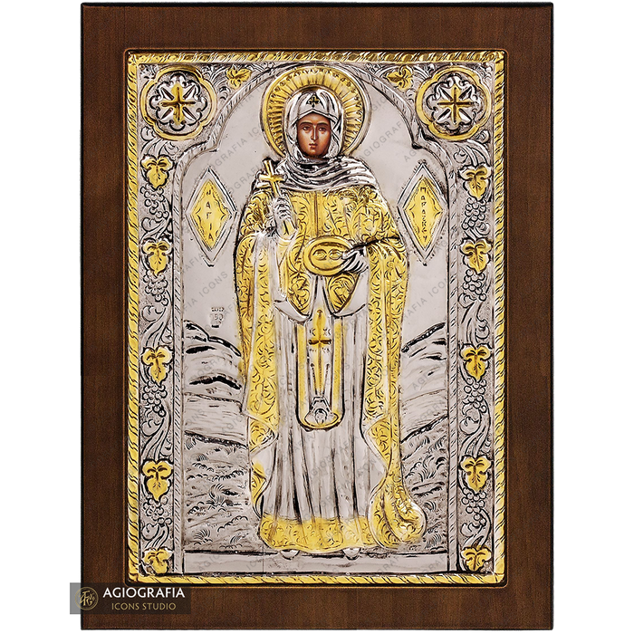 Heilige Paraskevi christlich-orthodoxe versilberte Ikone auf Holz