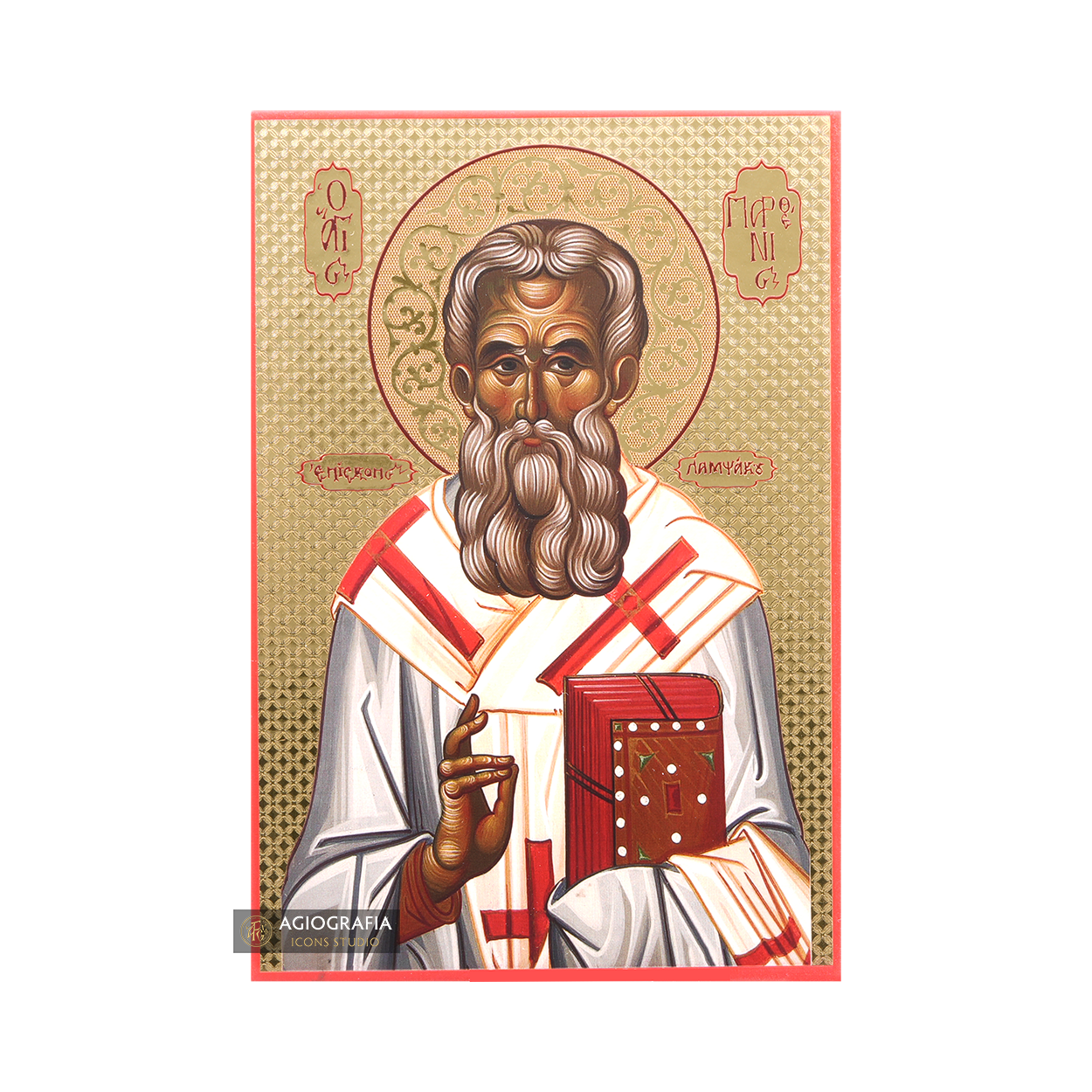 Saint Parthenios Icon with Gilding Effect Gold Foil Background
