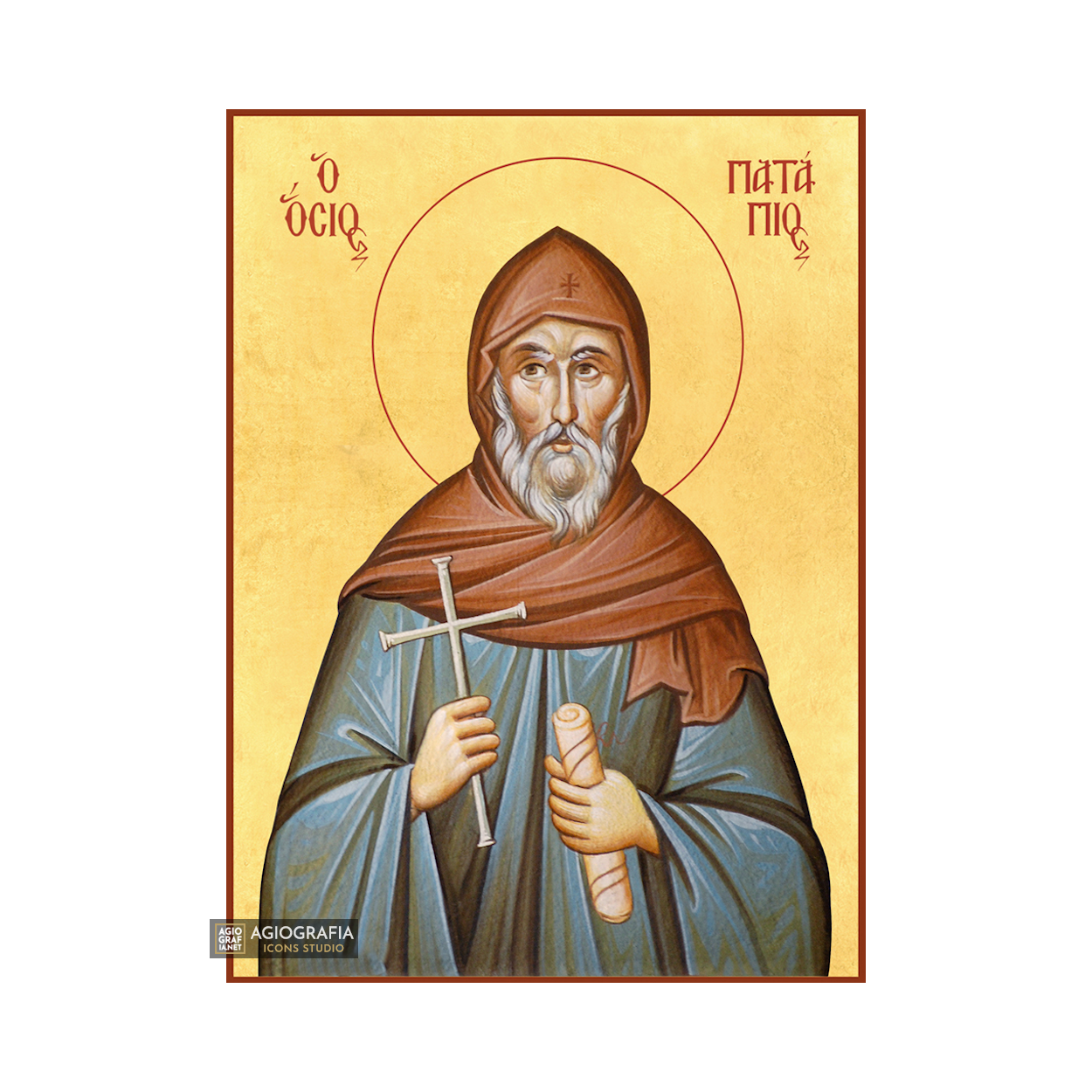 22k St Patapios - Gold Leaf Background Christian Orthodox Icon