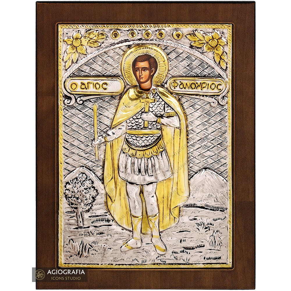 Saint Phanourios Christian Orthodox Silver Plated Icon