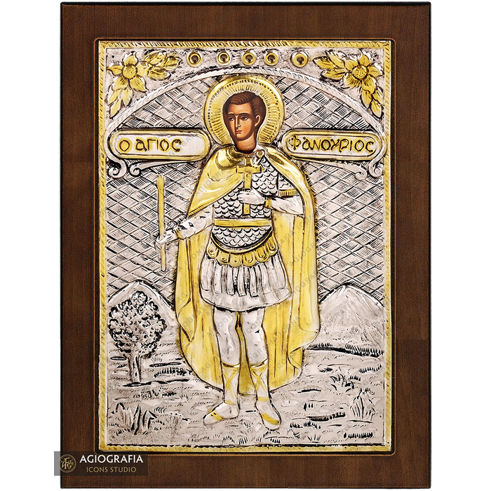 San Fanurio icona cristiana ortodossa placcata argento
