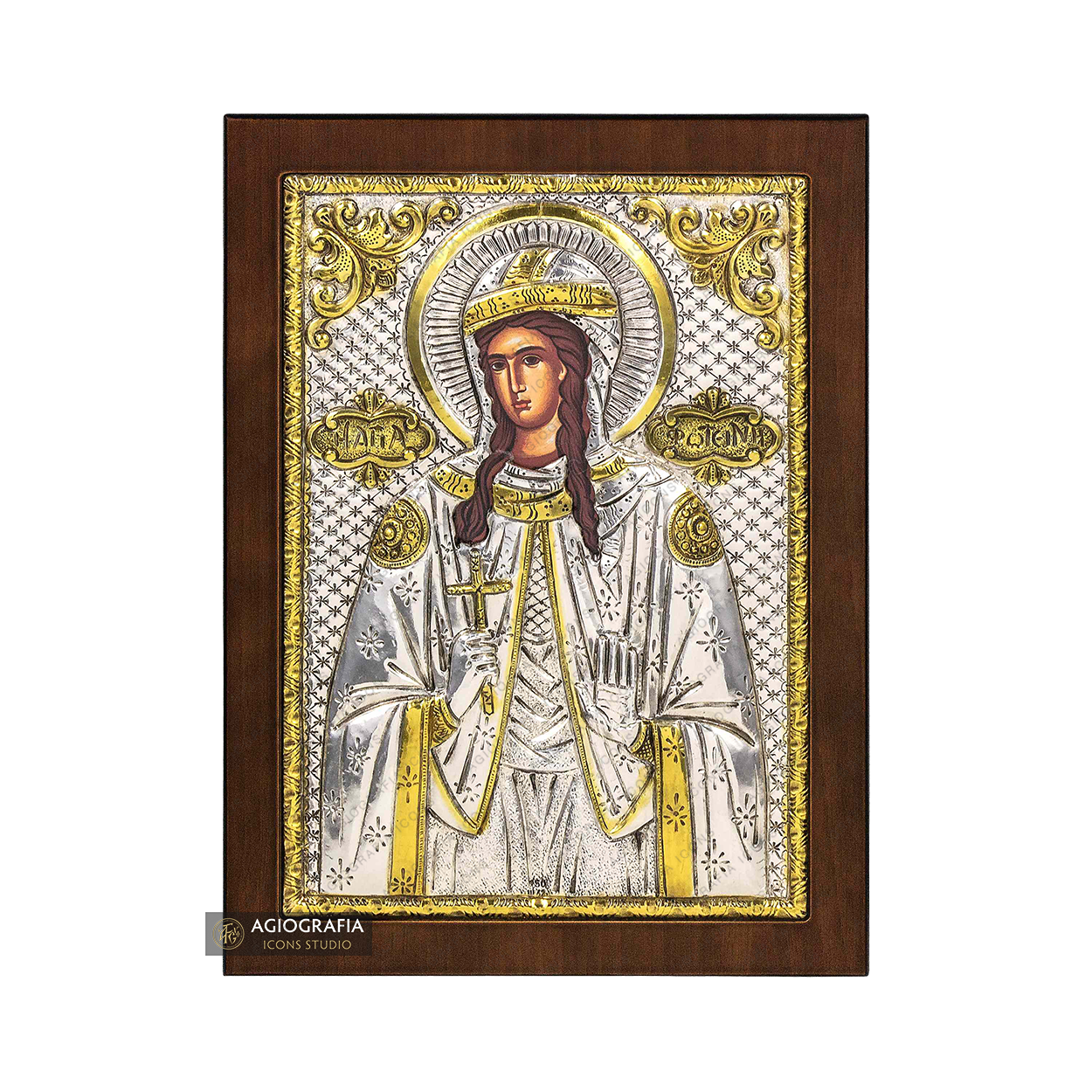 Saint Photini Christian Orthodox Silver Plated Icon on Wood