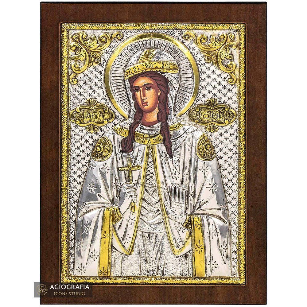 Saint Photini Christian Orthodox Silver Plated Icon on Wood