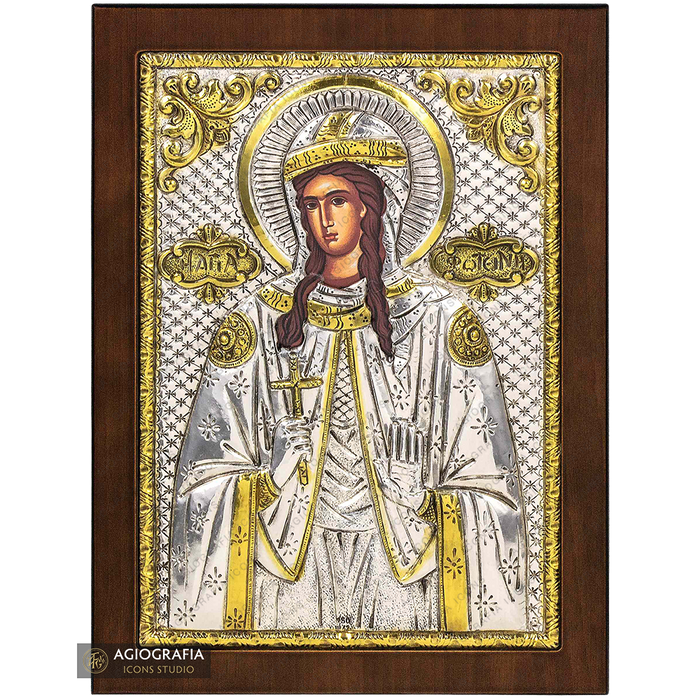 Heilige Photini christlich-orthodoxe versilberte Ikone auf Holz