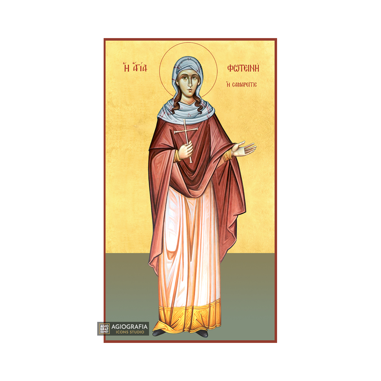 22k St Photini Samaritan Woman - Gold Leaf Background Orthodox Icon