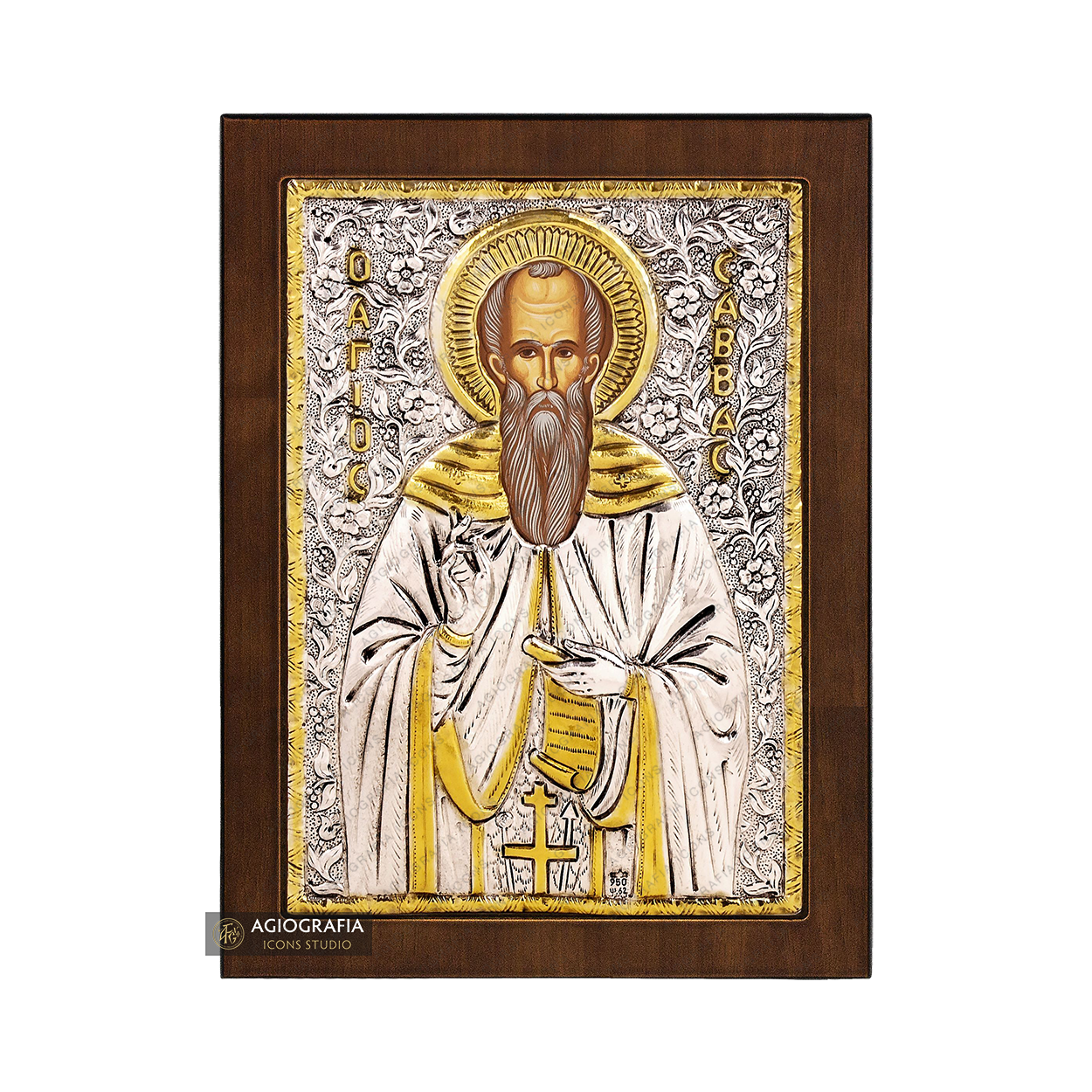 Saint Savas the Sanctified Christian Orthodox Silver Plated Icon