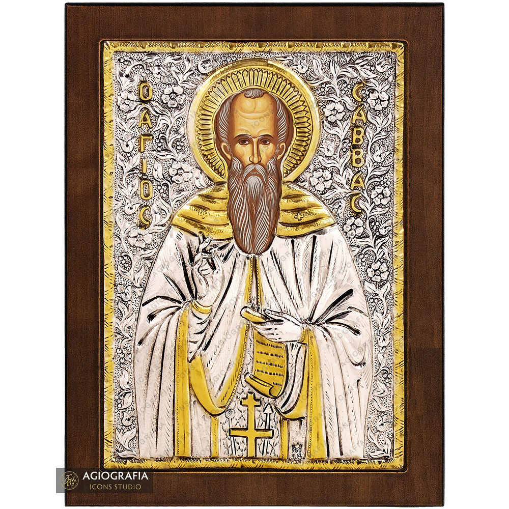 Saint Savas the Sanctified Christian Orthodox Silver Plated Icon