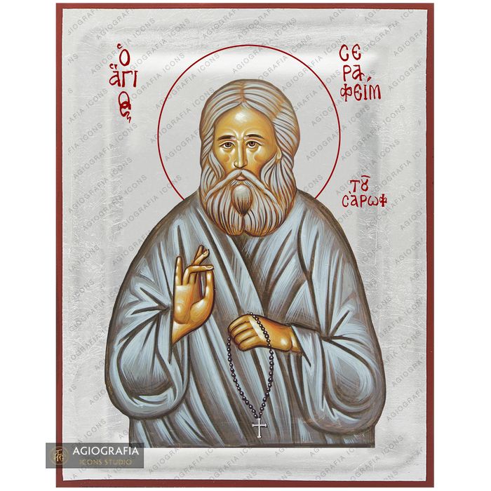 Exclusive Saint Seraphim of Sarov Icon with Pure Silver Leaves