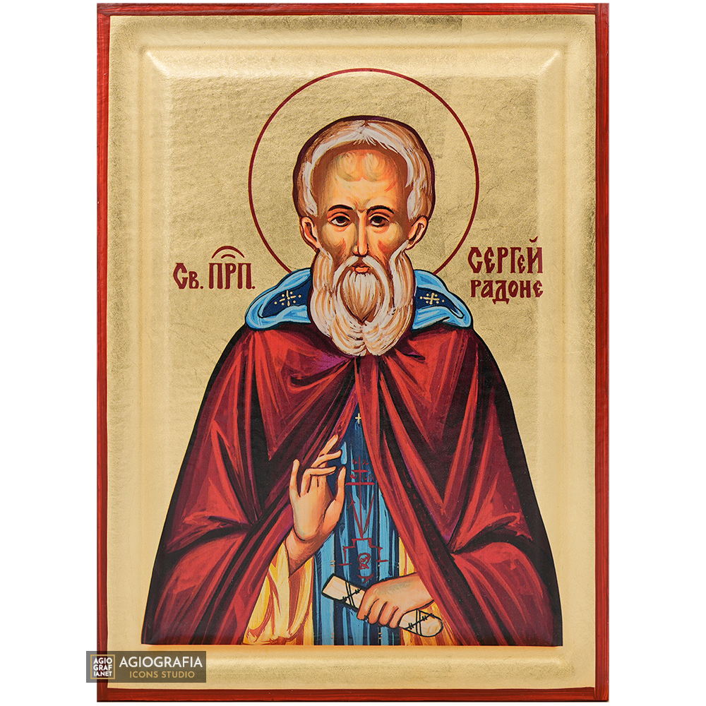 St Sergius of Radonez Russian Orthodox Wood Icon with Gold Leaf