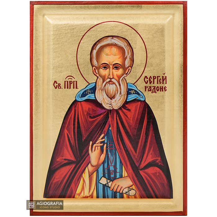 Heiliger Sergius von Radonesch russisch-orthodoxe Holzikone mit Blattgold