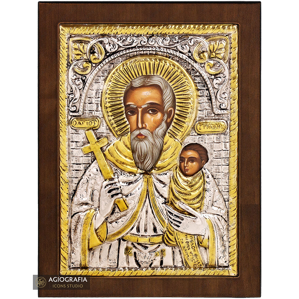 Saint Stylianos Christian Orthodox Silver Plated Icon