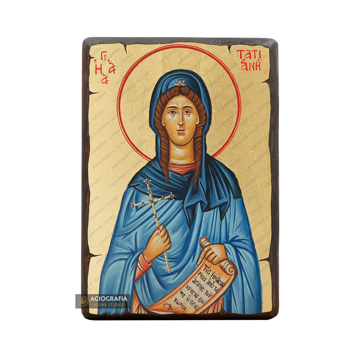 St Tatiana Handwritten Christian Icon on Carved Wood Gold Leaf