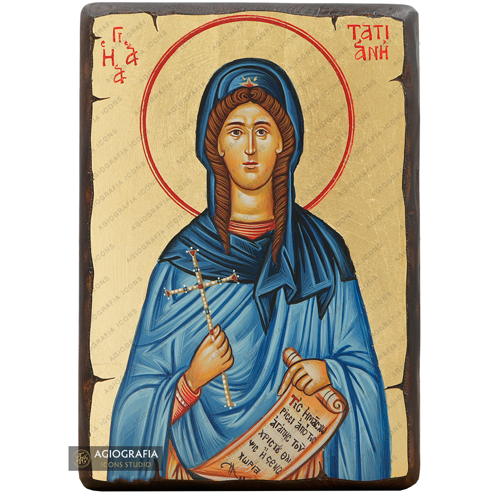 St Tatiana Handwritten Christian Icon on Carved Wood Gold Leaf