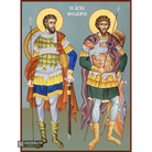 Saints Theodores Stratelate & Tyro Greek Icon Blue Background