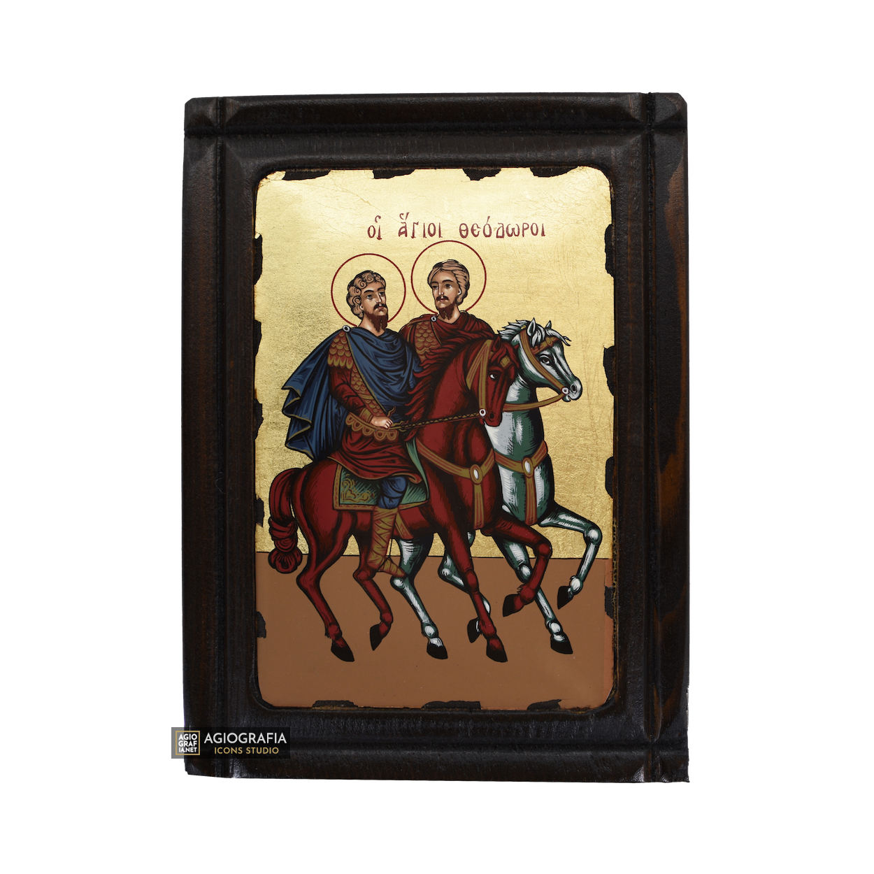 Saints Theodores Stratelate & Tyro Greek Icon on Wood with Gold Leaf