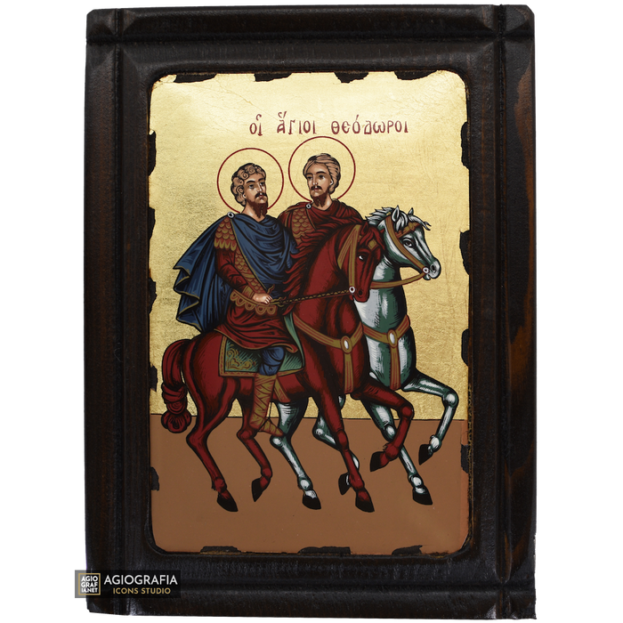 Heilige Theodore Stratelates & Tyron griechische Ikone auf Holz mit Blattgold