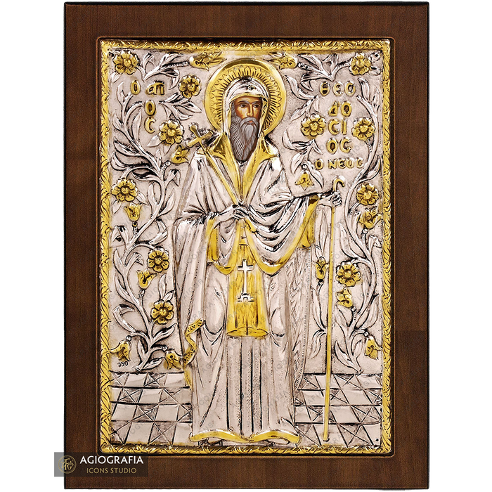 San Teodosio il Nuovo icona cristiana ortodossa placcata argento