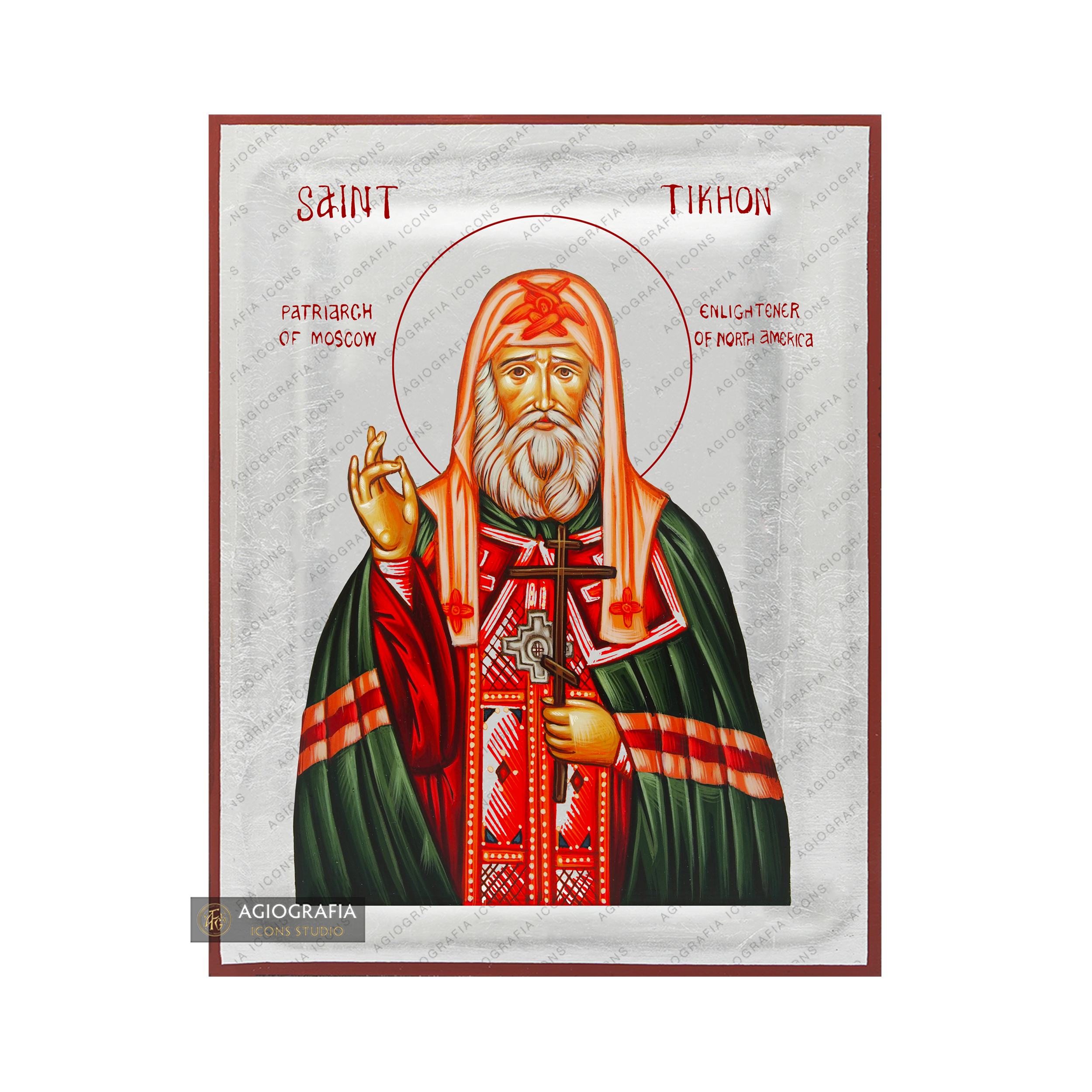 Exclusive St Tikhon Icon with Pure Silver Leaves