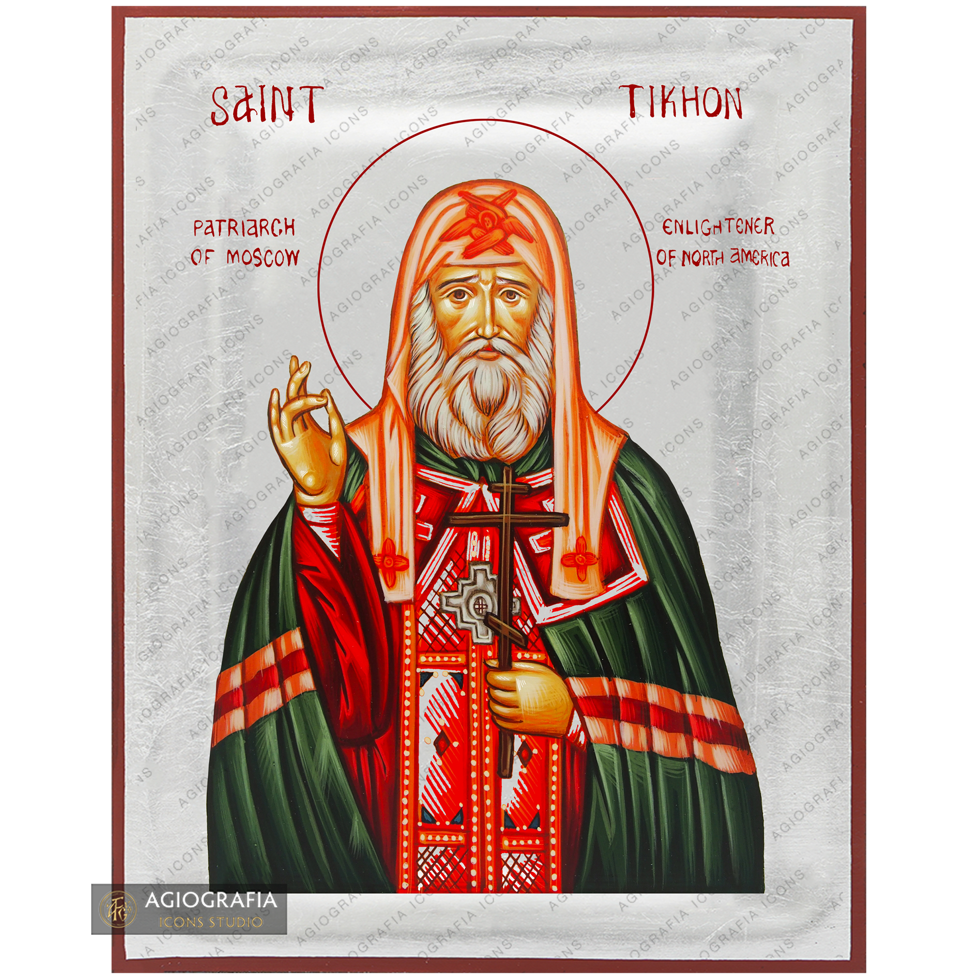 Exclusive St Tikhon Icon with Pure Silver Leaves