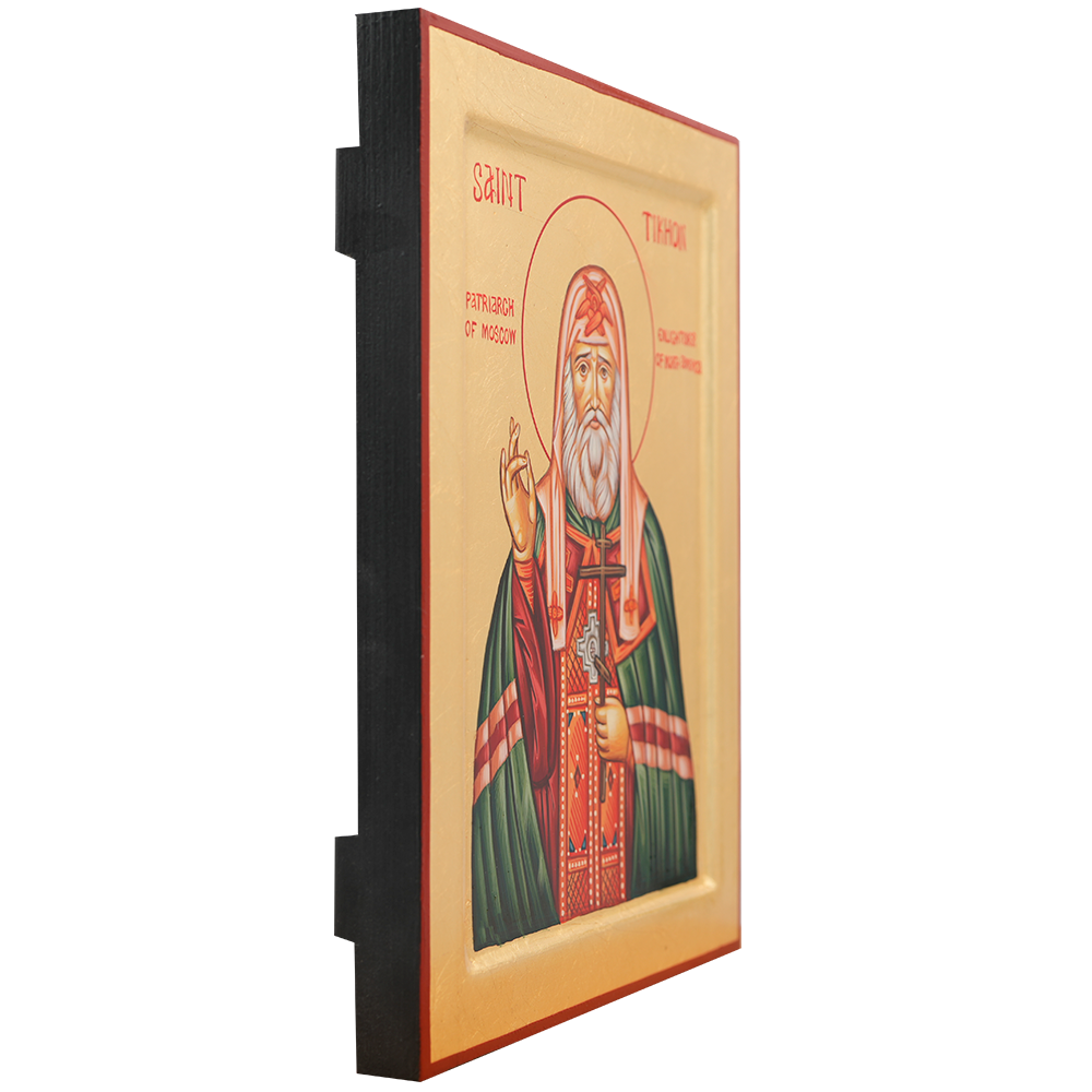 Saint Tikhon Handwritten Orthodox Icon with Matte Gold Leaves