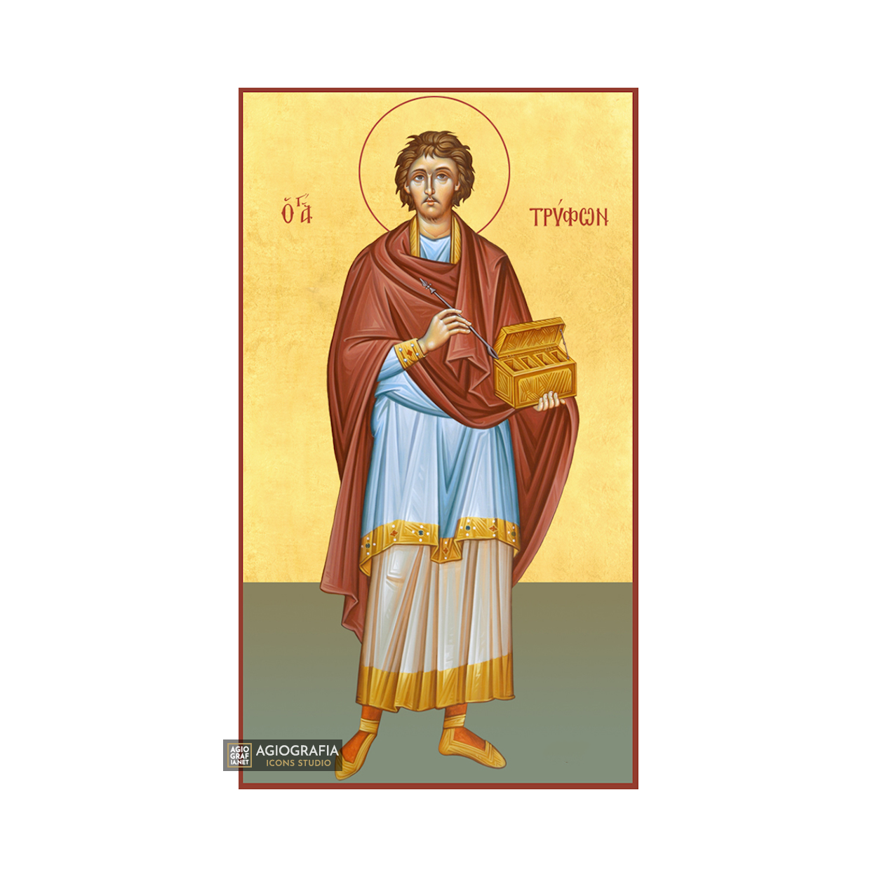 22k St Triphon - Gold Leaf Background Christian Orthodox Icon