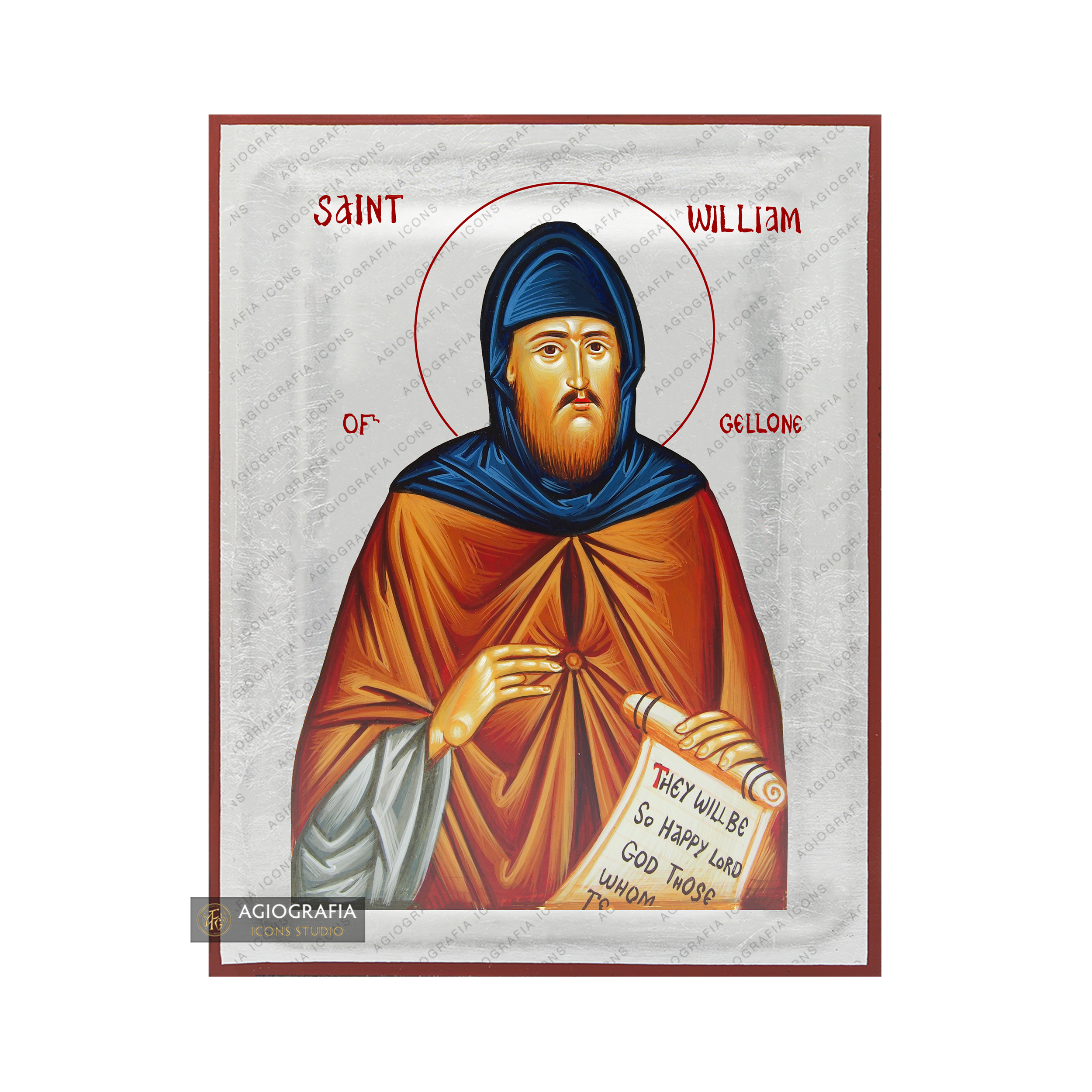 Exclusive St William of Gellone Icon with Pure Silver Leaves