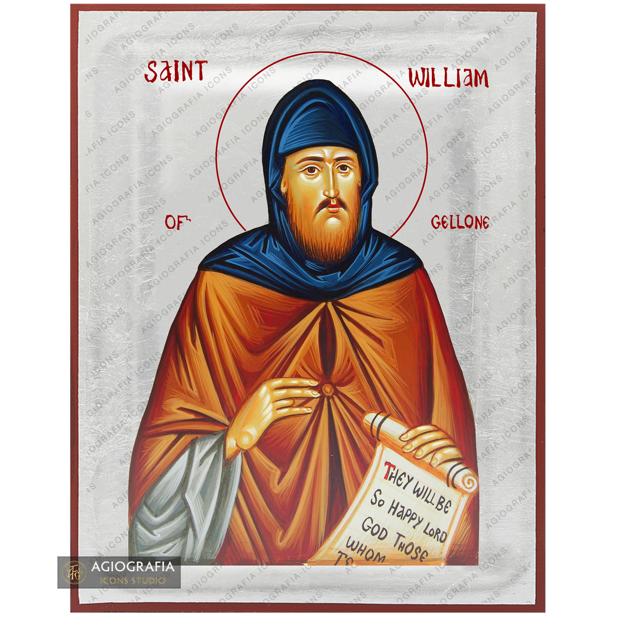Exclusive St William of Gellone Icon with Pure Silver Leaves