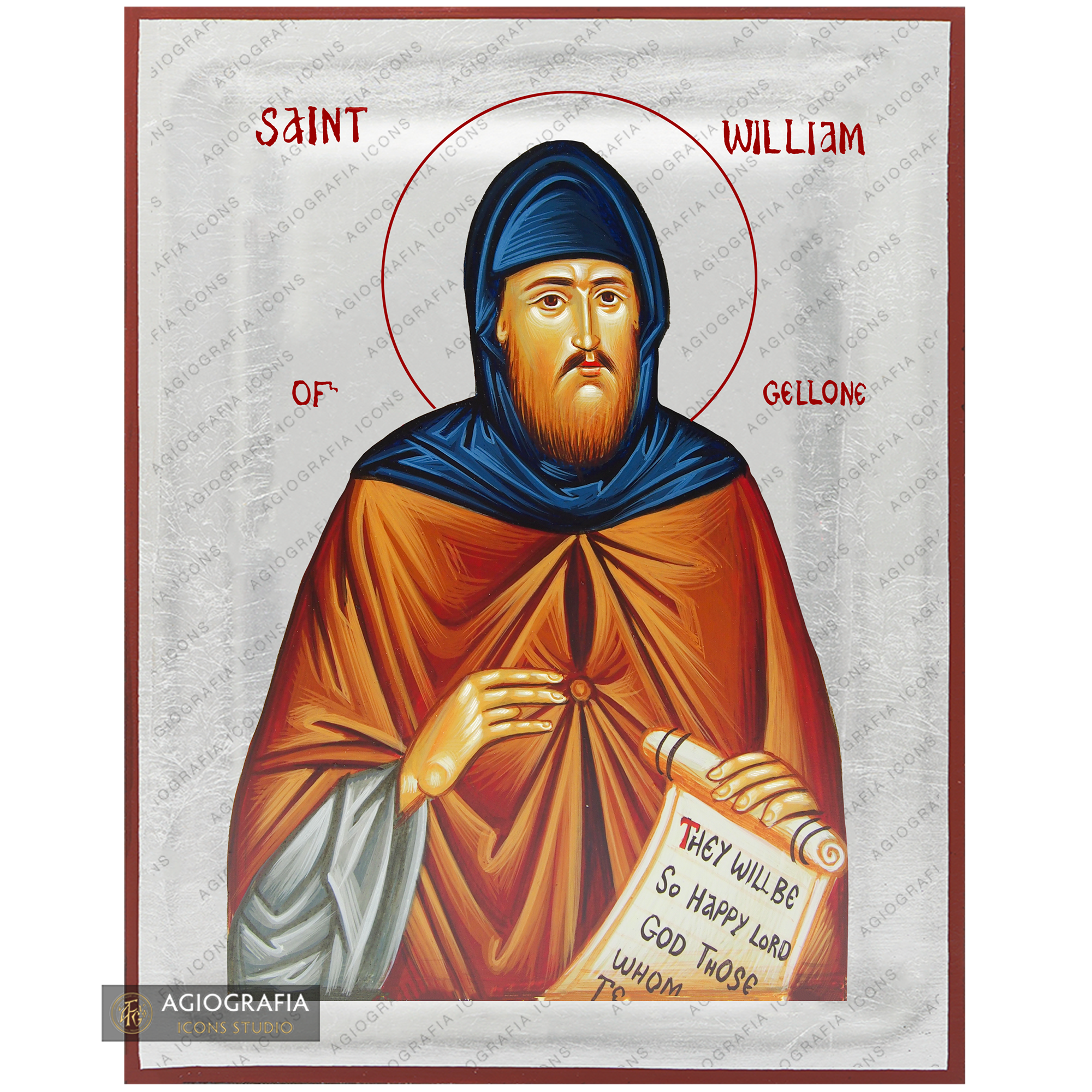 Exclusive St William of Gellone Icon with Pure Silver Leaves