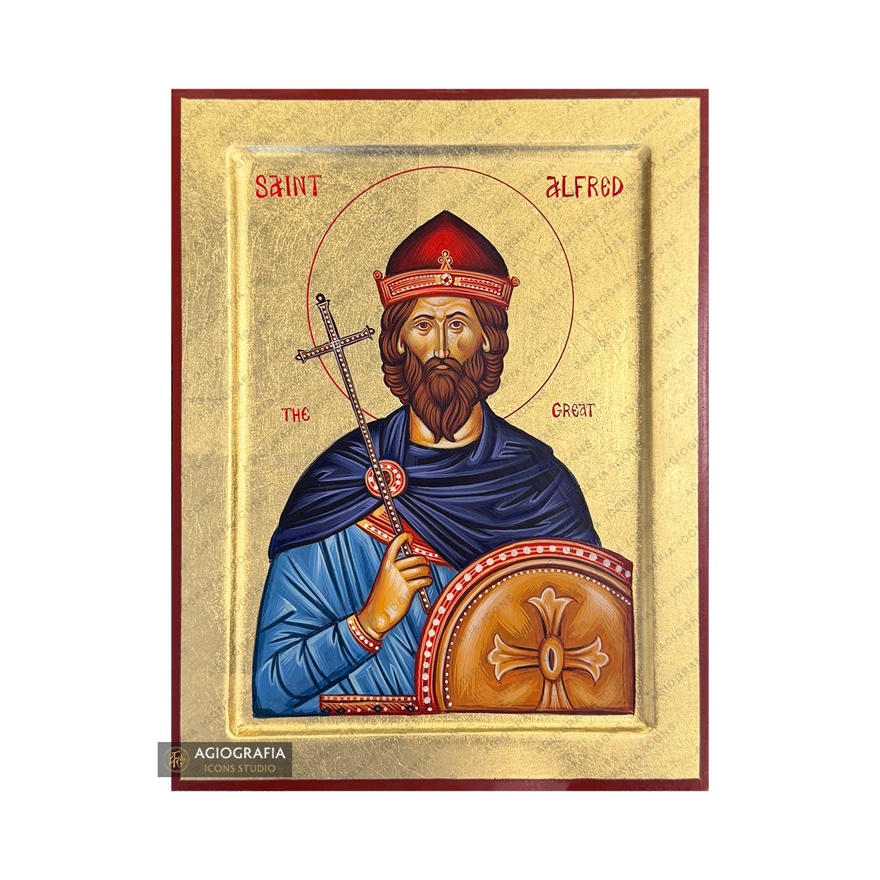 Saint Alfred the King Handwritten Icon with Gold Leaves