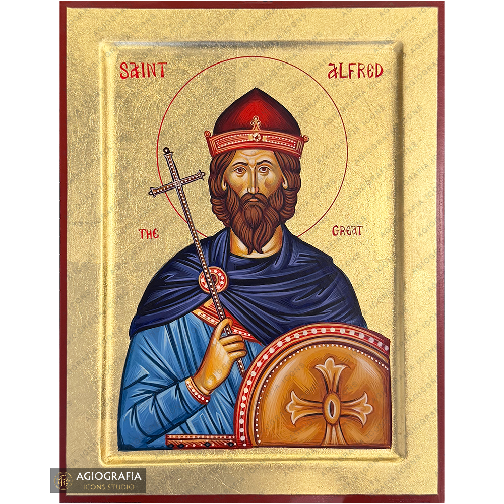 Saint Alfred the King Handwritten Icon with Gold Leaves