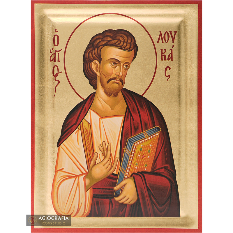 St Apostle Luke Greek Orthodox Wood Icon with Gold Leaf