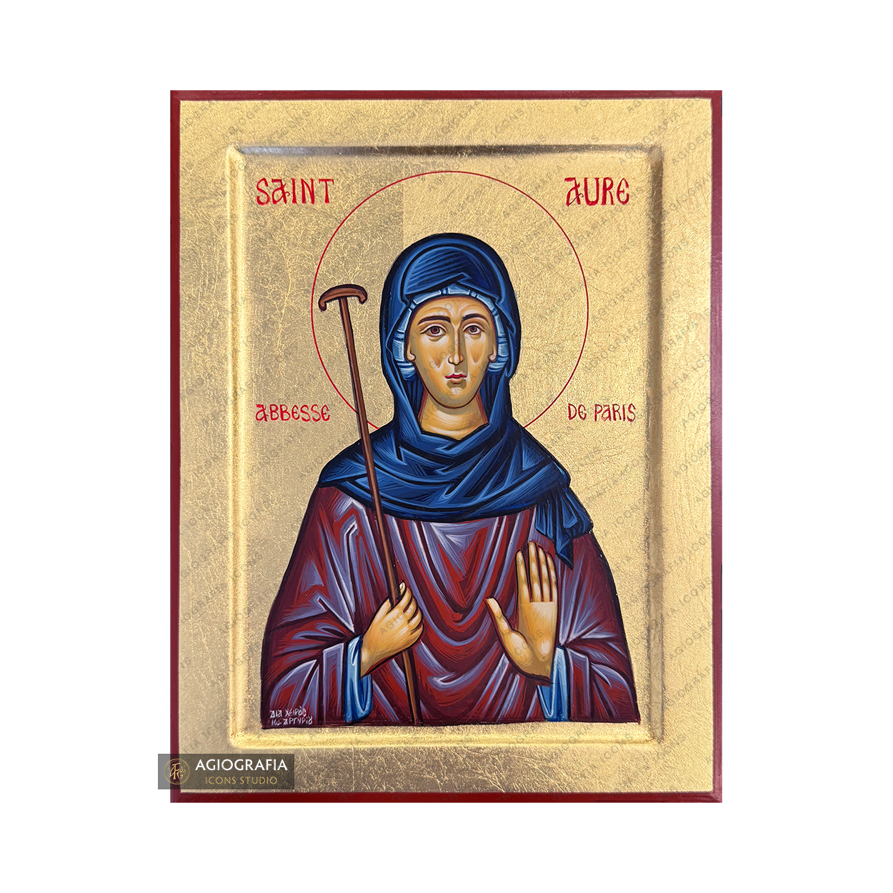 Saint Aure Handwritten Orthodox Icon with Gold Leaves