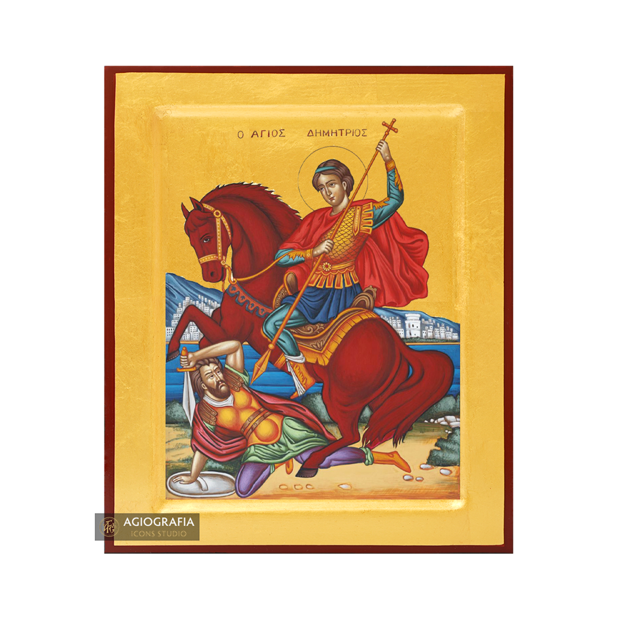 24k Saint Demetrius Handwritten Gold Leaves Orthodox Icon