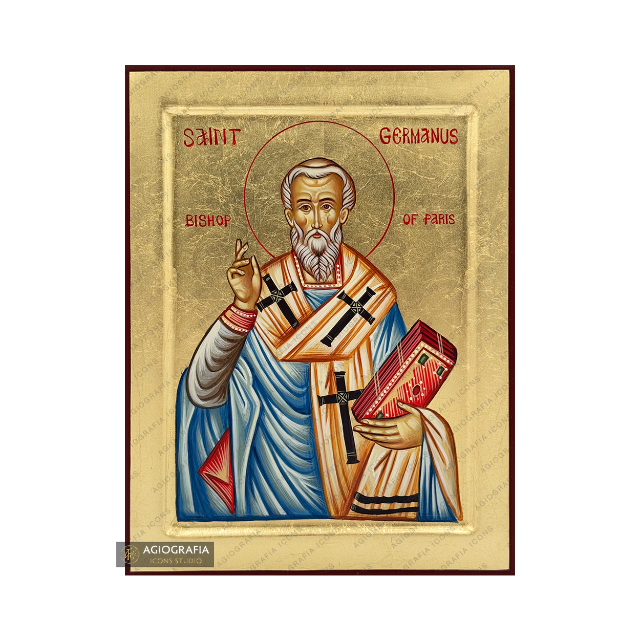 Saint Germanus of Paris Handwritten Icon with Gold Leaves