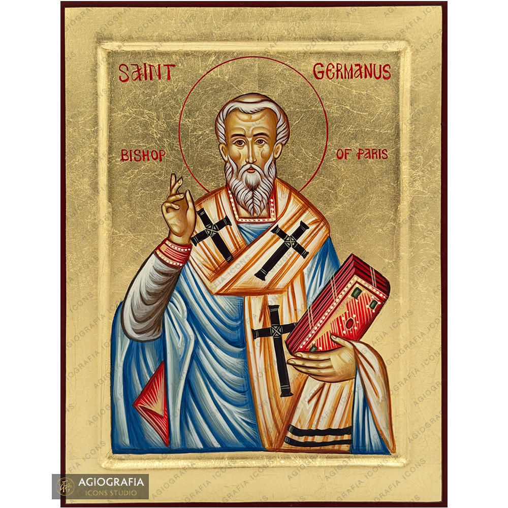 Saint Germanus of Paris Handwritten Icon with Gold Leaves