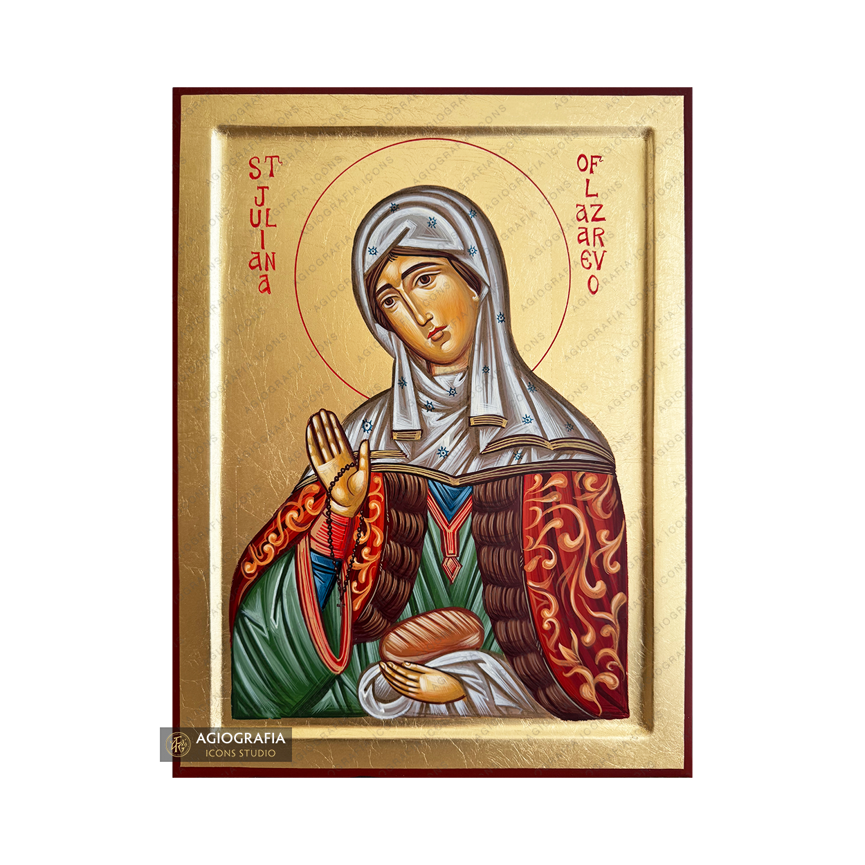 Saint Juliana of Lazarevo Handwritten Orthodox Icon with Gold Leaves