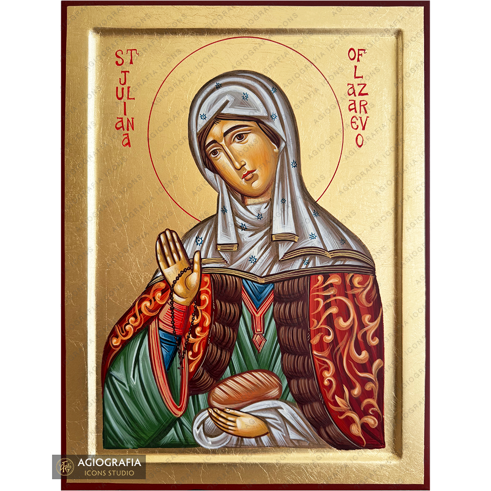 Saint Juliana of Lazarevo Handwritten Orthodox Icon with Gold Leaves