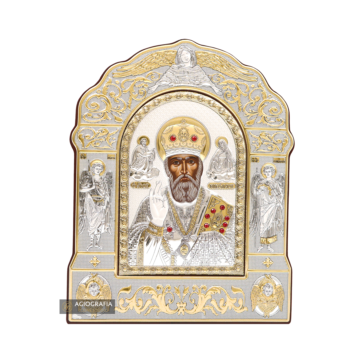 Saint Nicholas of Myra Orthodox Silver Plated Icon on Wood