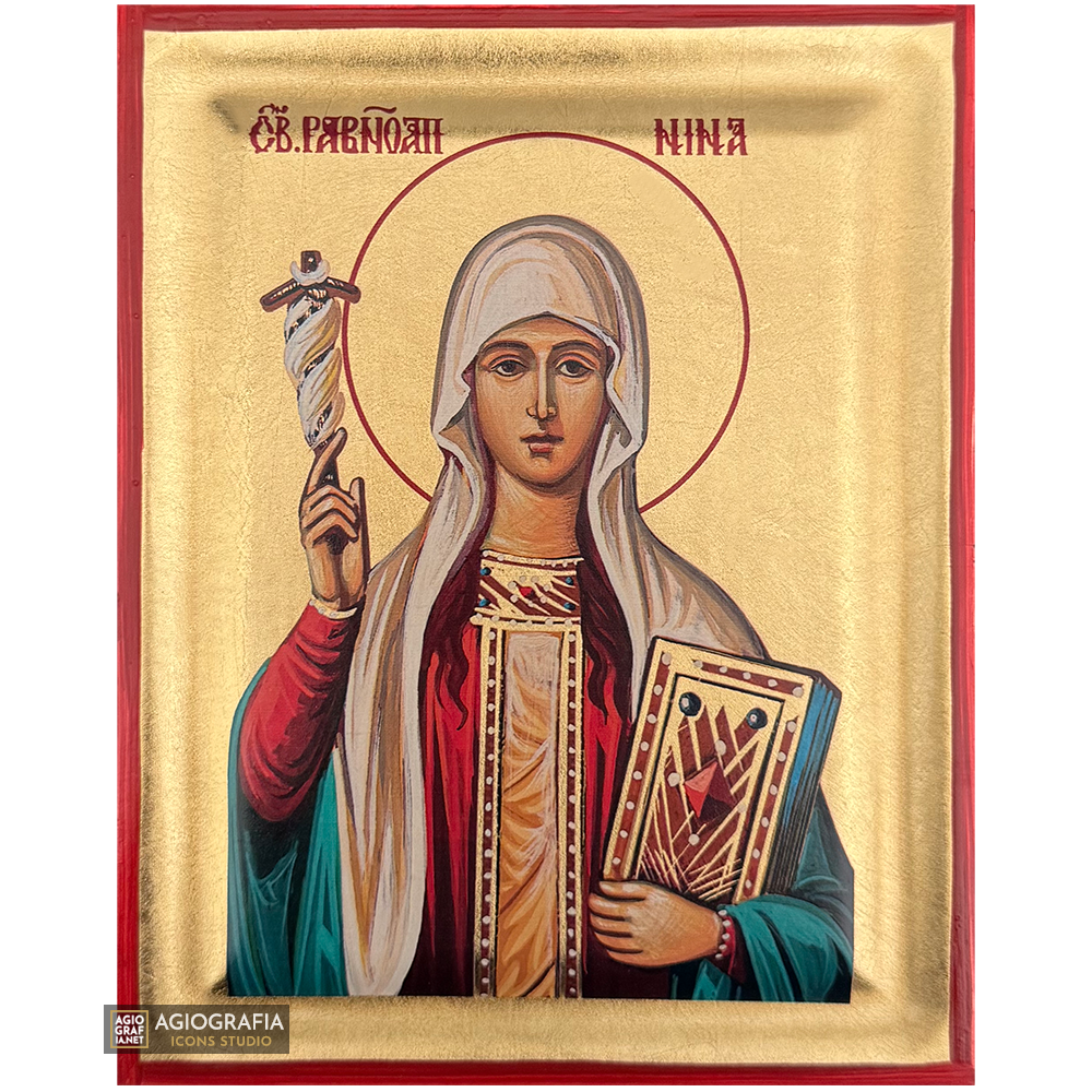 St Nina Christian Greek Orthodox Icon on Wood with Gold Leaf