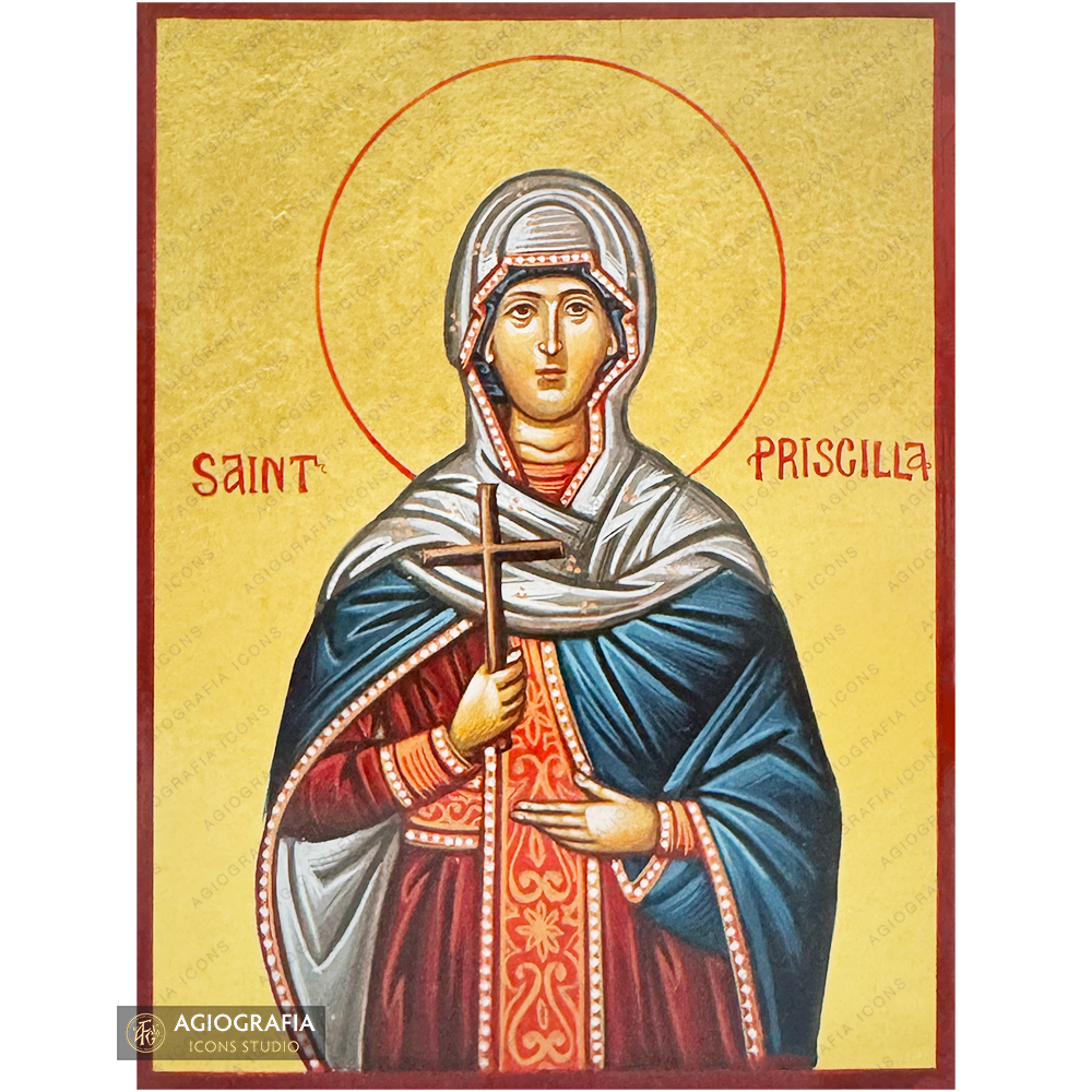 24k Saint Priscilla Handwritten Orthodox Icon with Gold Leaves