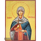 24k Saint Priscilla Handwritten Orthodox Icon with Gold Leaves