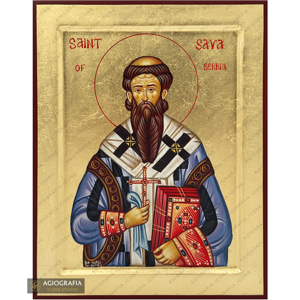 Saint Sava of Serbia Handwritten Icon with Gold Leaves