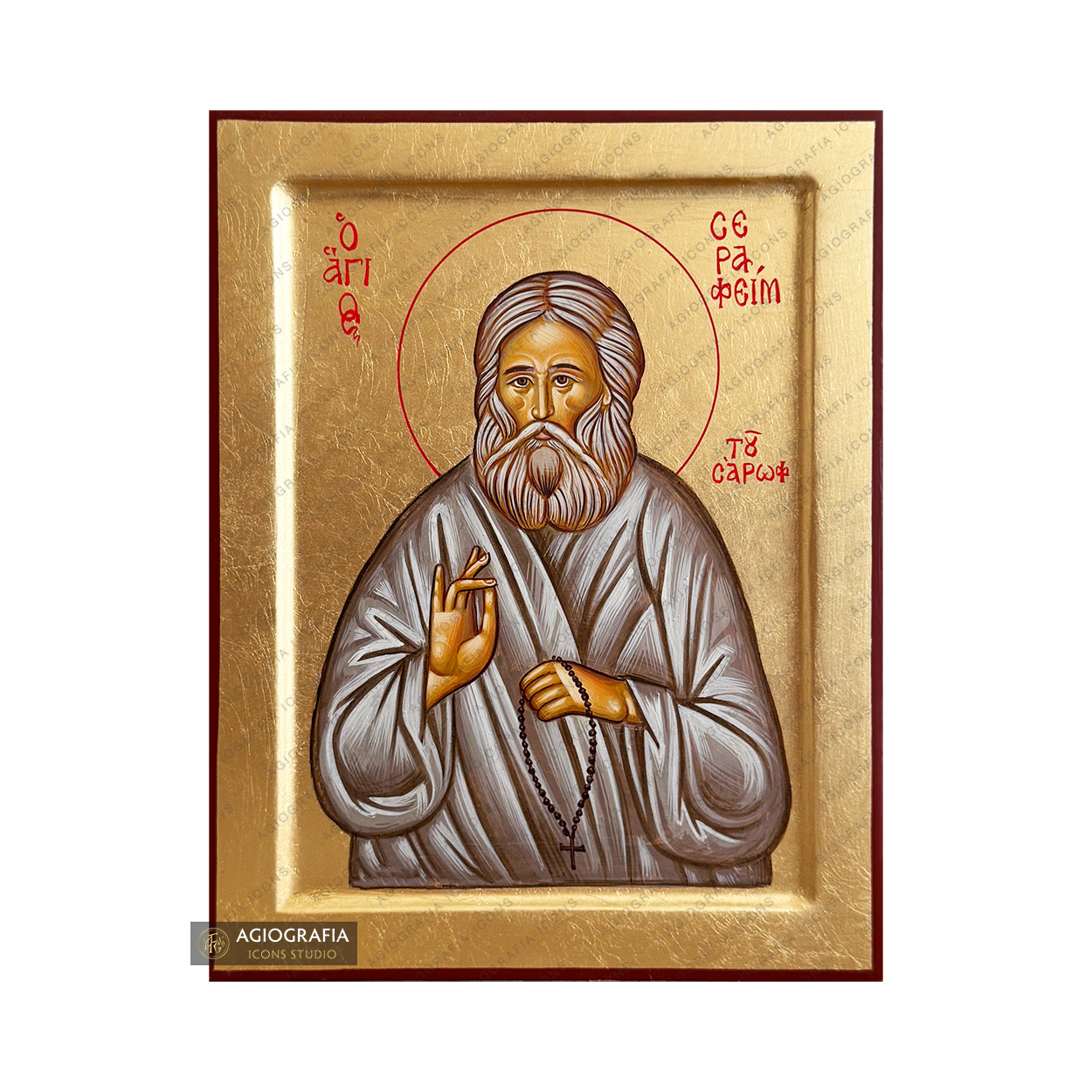 Saint Seraphim of Sarov Handwritten Icon with Gold Leaves