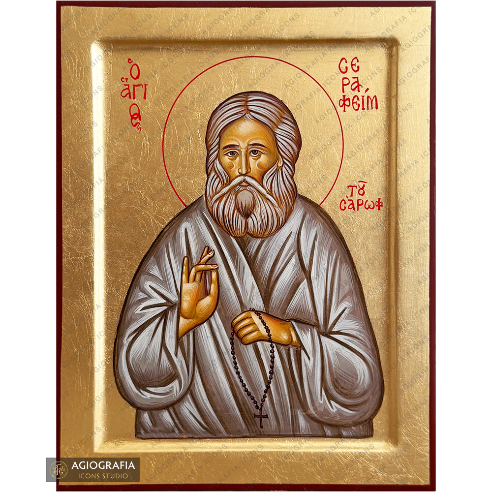 Saint Seraphim of Sarov Handwritten Icon with Gold Leaves