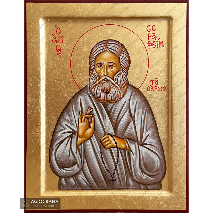 San Serafino di Sarov icona dipinta a mano a foglia d'oro
