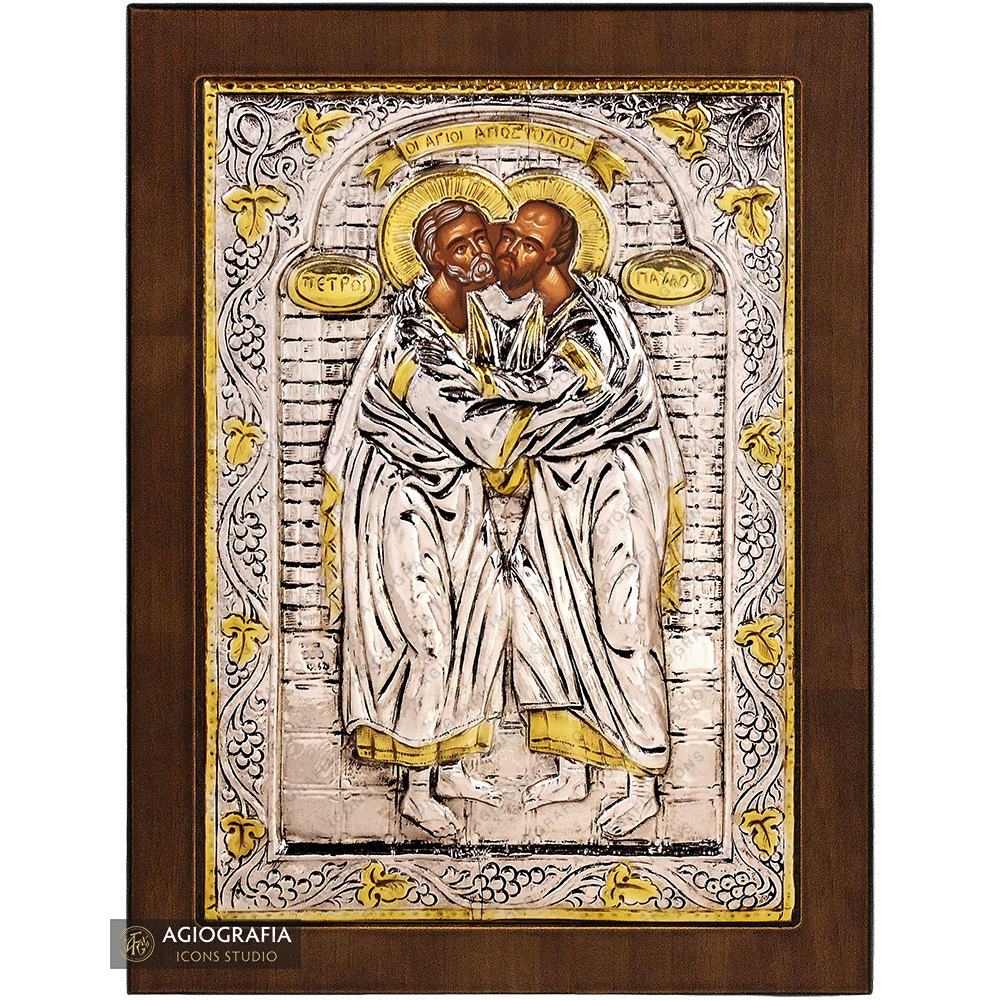 Heilige Apostel Petrus & Paulus christlich-orthodoxe versilberte Ikone