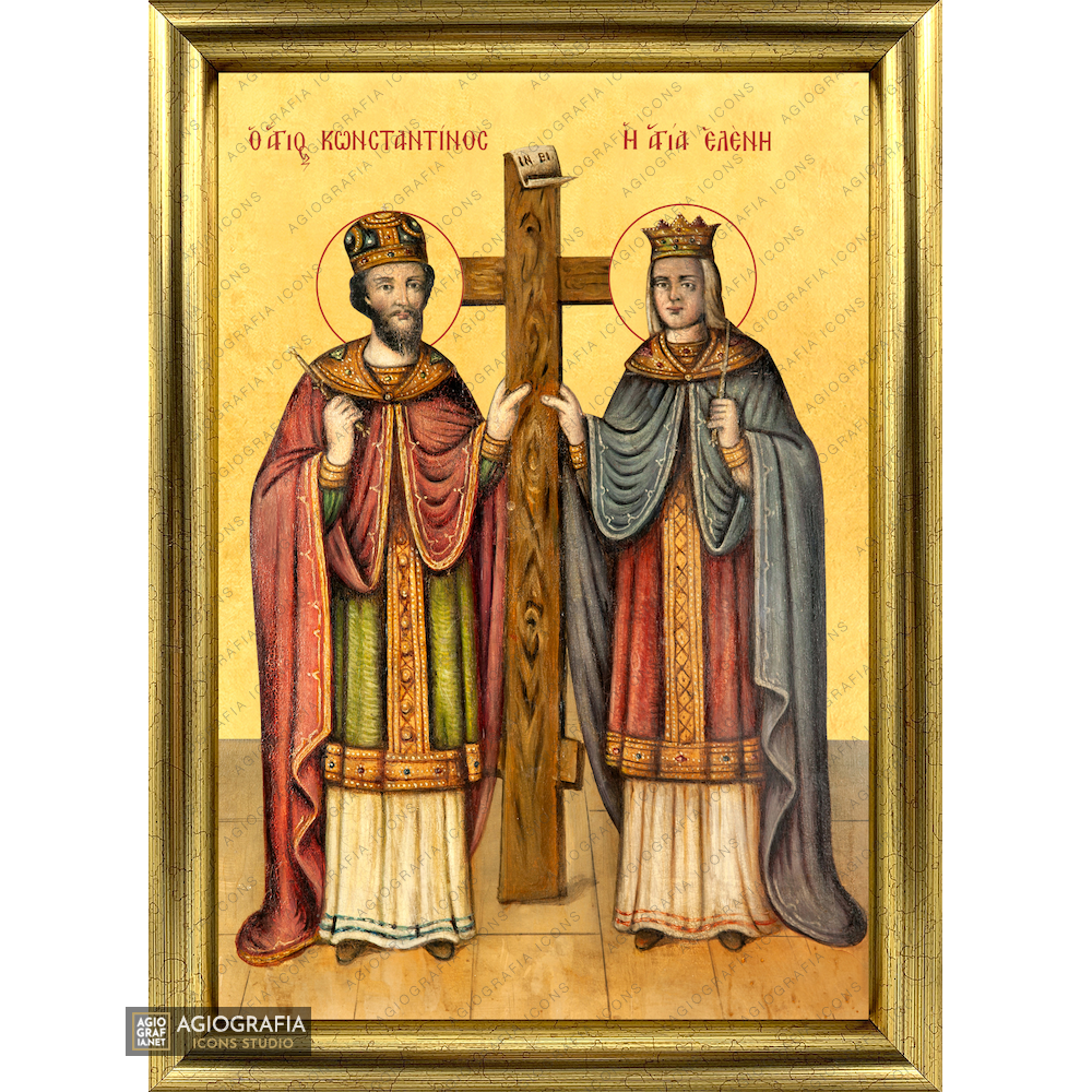 22k Sts Constantine & Helen - Exclusive Framed Gold Leaf Greek Icon