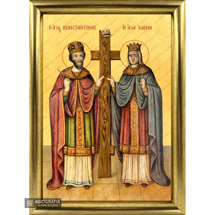 22k Santi Costantino & Elena - esclusivo icona greca incorniciata a foglia d'oro