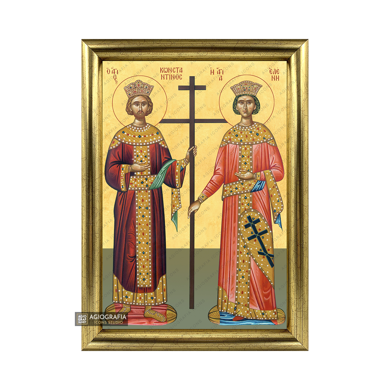 22k Sts Constantine & Helen Framed Christian Icon with Gold Leaf