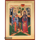 Saints Cyprian & Justine Handwritten Icon with Gold Leaves